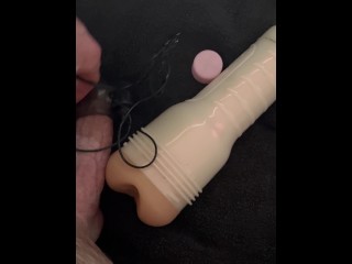 Uk amateur using vibrating toy on bulging bellend before fucking fleshlight