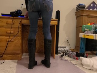 I desperately pee in my new skintight Hollister jeans and boots