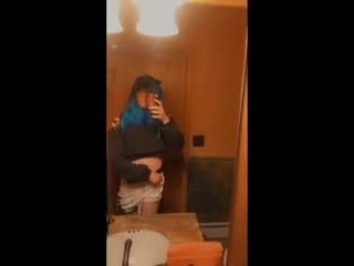 sissy crossdresser goes into pubic bathroom and cums