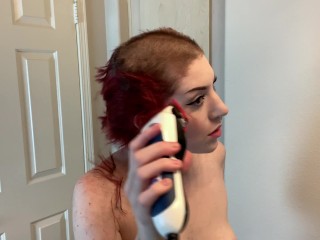 Red Head Cuts Hair Shaves Head Gets Horny And Needs To Cum