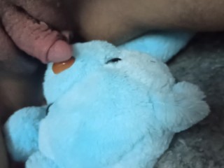 Rubbing wet pussy and big clit on a teddy bear