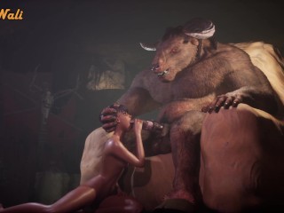 Horny Girl fuck Minotaur | Big Cock Monster | 3D Porn Wild Life