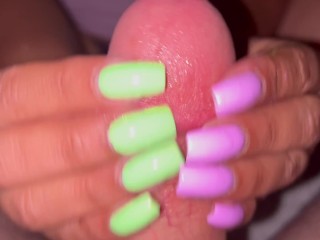 Lavender and green nail tease by Latina with long nails