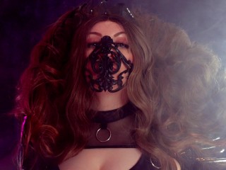 hot and shiny - wearing PVC and Latex - fashion shoot backstage (Arya Grander) mask corset smoke