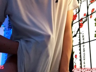 Femboy Cums Through His Shirt After Edging His Wet Dick *wet sounds, whimpering*