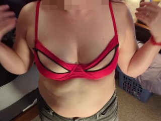 Hotwife teases Collared and Caged Cuck in Sexy Bra!