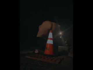 fatty fucks a traffic cone