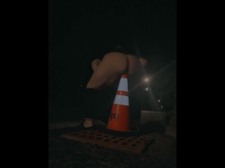 fatty fucks a traffic cone