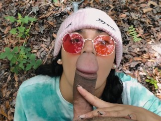 Colombian Big Ass ends up sucking cock and getting fucked during a walk in the woods POV