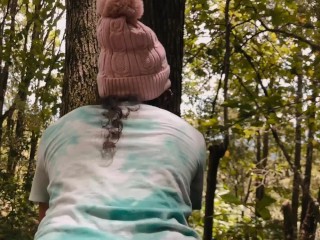 Colombian Big Ass ends up sucking cock and getting fucked during a walk in the woods POV