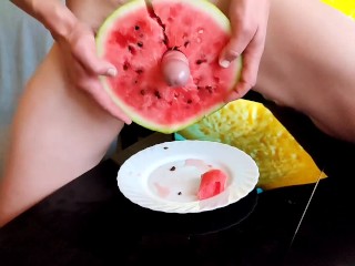 Horny Guy Fucking a Juicy watermelon 🍉 while Moaning until Creampie - 4K HD 60FPS