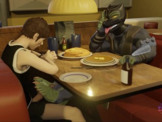 Denny's under the table footjob - 3D furry animation