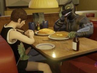 Denny's under the table footjob - 3D furry animation