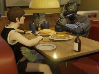 Denny's under the table footjob - 3D furry animation