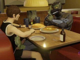 Denny's under the table footjob - 3D furry animation