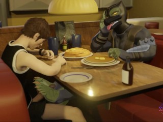 Denny's under the table footjob - 3D furry animation