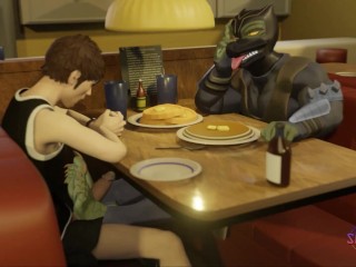 Denny's under the table footjob - 3D furry animation