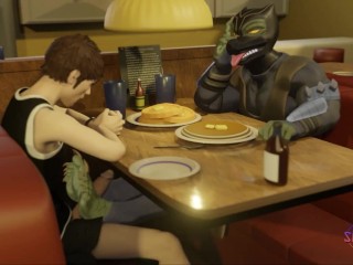 Denny's under the table footjob - 3D furry animation