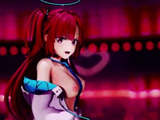 Blue Archive Hayase Yuuka Half Nude No Bra Dance Queencard Hentai MMD 3D Red Hair Color Edit Smixix