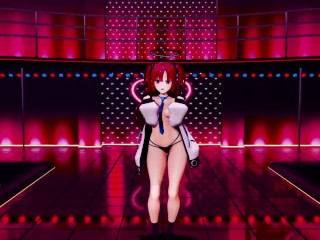 Blue Archive Hayase Yuuka Half Nude No Bra Dance Queencard Hentai MMD 3D Red Hair Color Edit Smixix