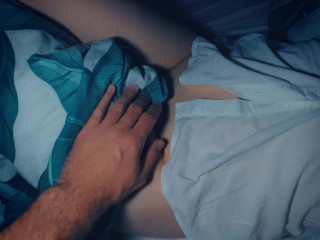 Night sex in bed with a boobed wife. Missionary with bouncing tits. I love her hairy pussy. POV