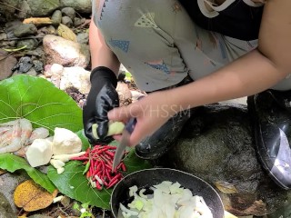 Pinay Outdoor Porn Harvest and Cooking Bamboo Shoots