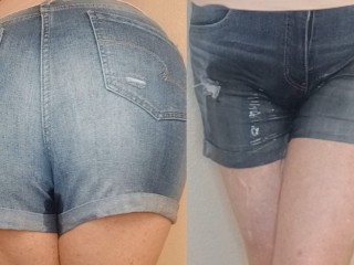 Wetting & Rewetting Jean Shorts Until it Puddles at My Feet ( omorashi / wetting / おもらし )