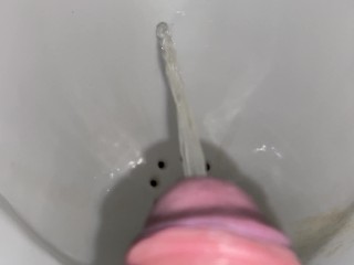 Office toilet, boy pissing, cock view POV 4K