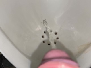 Office toilet, boy pissing, cock view POV 4K