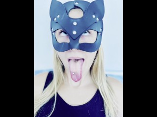 Long pierced tongue tricks hocking and spitting