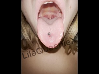 Long pierced tongue tricks hocking and spitting