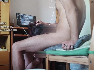 Amateur Hotwife sucks Cock while her Husband Plays PC Game. Submissive Slut deepthroats Dick