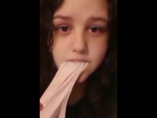 Girl eats her own panties then masterbates outside