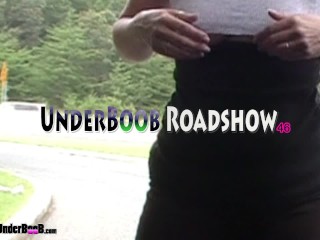 Public UnderBoob MILF Sheery in Roadshow 46 reveals sexy under cleavage while wearing her short crop