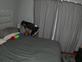 Desi French maid masturbates with madams toys, room cleaning