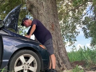 Smelling and licking the mechanic's ass (I love it) to pay for the car repair on the street