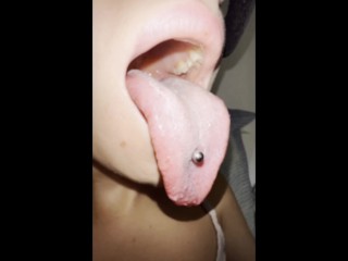 Lila's white morning long tongue with piercing