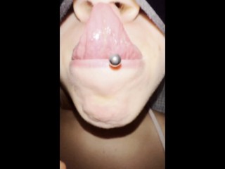 Lila's white morning long tongue with piercing