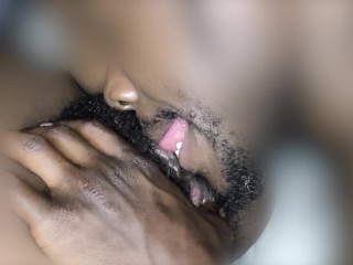 Anonymous Eating and Licking Ebony Hairy Pussy