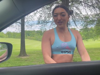 Stranger Picks Up Fat Ass Asian Fitness Model While Jogging and She Squirts on Him in the Car