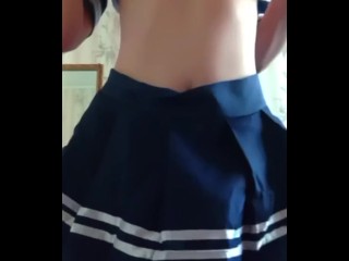 schoolgirl in cute sailor suit teases her ass and craves big cock inside her