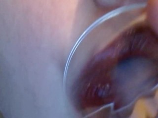 EXTREME SMOKING INTO SHOT GLASS WITH RED LIPS