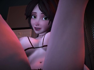 Cass ( Big Hero 6 ) in black sexy lingerie have sex in bath tub