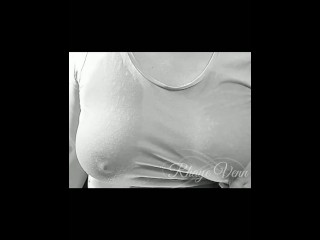Amateur Dutch BBW MILF Playing with tits under shower wet t-shirt big nipples