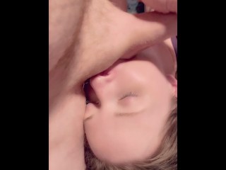 OMG I got the left  nut  in my mouth!! Slutty hot wife says before choking down my dick
