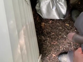 My neighbor is home early So i Couldnt Fuck his Wife! So i pissed on his Shed instead😁Almost Caught