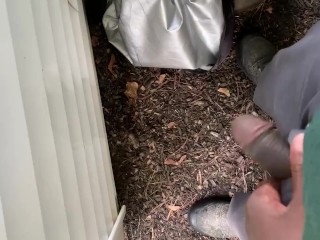 My neighbor is home early So i Couldnt Fuck his Wife! So i pissed on his Shed instead😁Almost Caught