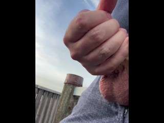 risky jerk off on a public tourist-tower with a full load of sperm