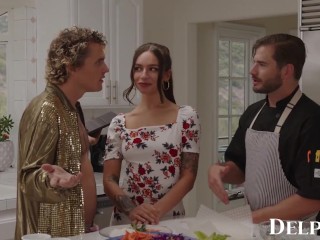 Delphine Films- April Olsen's Naughty Cooking Show Turns Into a Sexy THREESOME