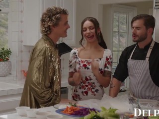 Delphine Films- April Olsen's Naughty Cooking Show Turns Into a Sexy THREESOME
